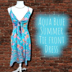 Aqua Blue Summer Tie Front Dress